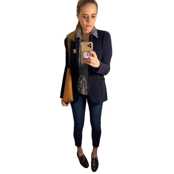 Anne Klein pinstripe blouse with ruffle detail - Picture 3 of 4